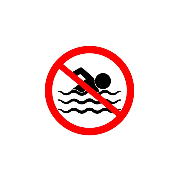 Warning Swimming Text Red Prohibited Sign White Background Vector Illustration — Stock Vector