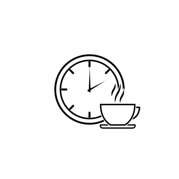 白い背景に時間シンプルなアイコンとコフカップ ベクトルイラスト — ストックベクタ