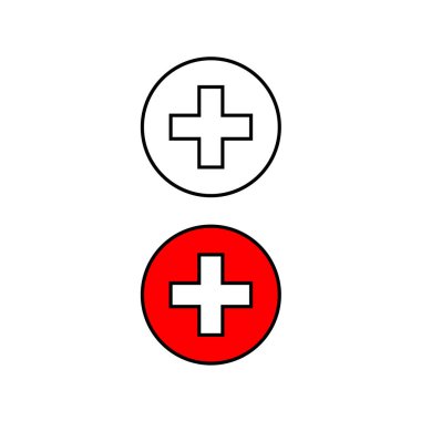Artı düğme vektör illüstrasyonu, beyaz ve kırmızı renk kombinasyonu. tıbbi simge beyaz üzerinde izole.