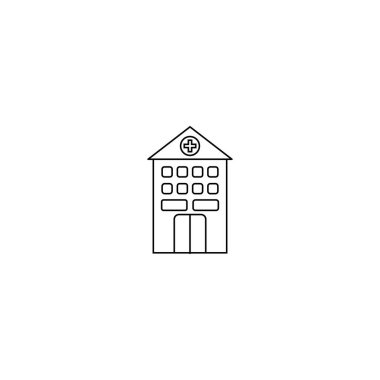 Hastane ince çizgi vektör simgesi. Düz simgesi beyaz arka plan üzerinde izole. Düzenlenebilir kontur Eps dosyası. Vektör çizim.