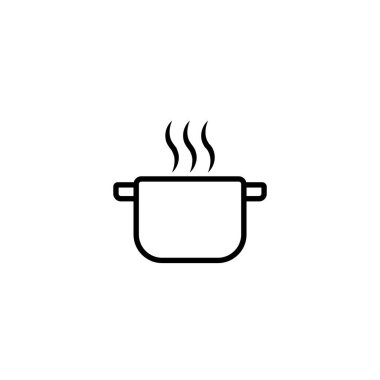 Buhar tenceresi çizgisi simgesi. Esrar, tava, açık kapak, sıcak. Yemek pişirme konsepti. Vektör illüstrasyonu mutfak, mutfak gereçleri, güveç gibi konularda kullanılabilir