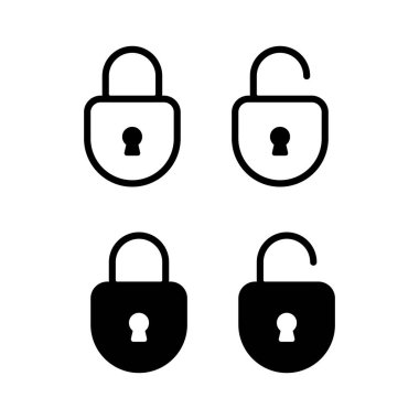 Beyaz arkaplan vektör illüstrasyonu EPS 10 üzerinde kapalı ve açık kilit simgeleri dizaynı