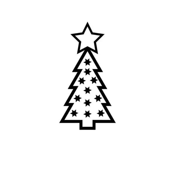 Ícone Linha Árvore Natal Contorno Conífera Decorada Sinal Vetor Preenchido —  Vetores de Stock