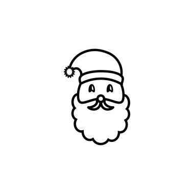 Noel Baba bıyıklı mutlu noeller. Yeni yıl. Beyaz arka planda ince çizgi vektör simgesi siyah.
