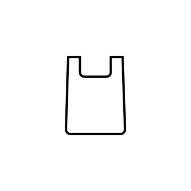 Siyah çizgi plastik torba simgesi beyaz arkaplanda izole edildi. Tek kullanımlık selofan ve politen paket yasaklama işareti. Vektör