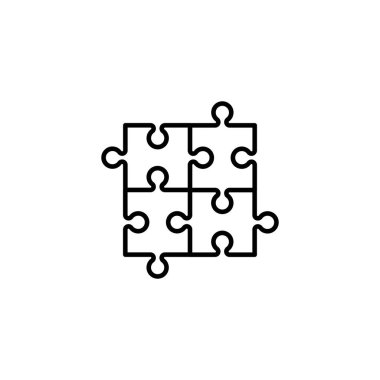 Dört parçalı çizgi simgesi ile Bulmaca. Yapboz, kare, maç. Dürüstlük kavramı. Meydan okuma, yönetim, problem çözme gibi konularda kullanılabilir.