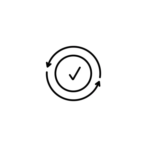 黒丸チェックプロセス同期承認されたアイコン アプリのロゴ広告のためのフラットデザインピクトグラムベクトルを同期単純な回転矢印ウェブページボタンUi Uxインターフェイス要素は白の背景に隔離 — ストックベクタ