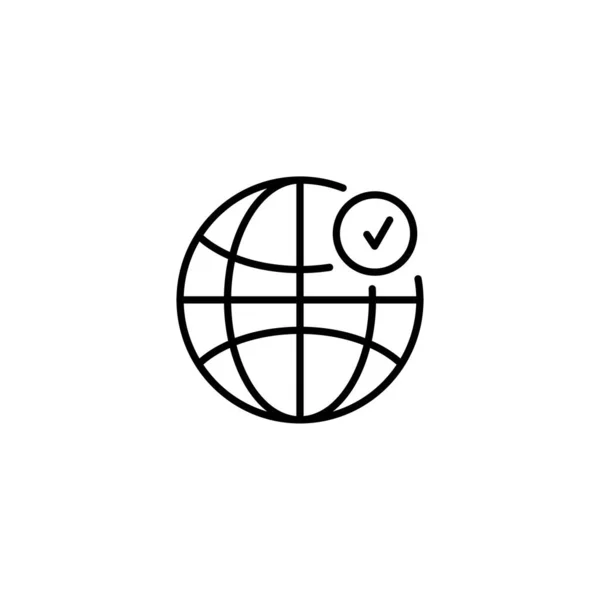 Global Ikon För Forskningslinjer Planet Med Förstoringsglas Och Markera Vektor — Stock vektor