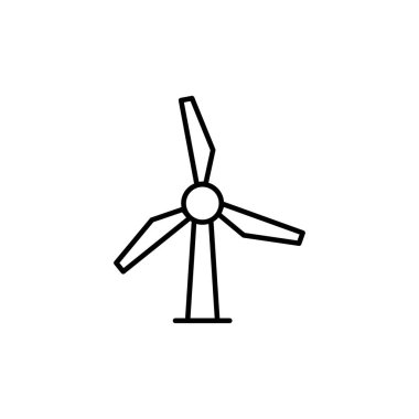 Yel değirmeni ikonu. Çevre dostu enerji kaynağı. Rüzgar gücü enerjiye aktarıldı. Temizlik, ekoloji, ekonomi. Beyaz arkaplanda izole edilmiş basit bir biçimdeki vektör işareti.