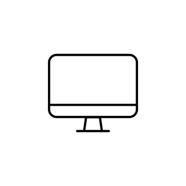 Masaüstü bilgisayar simgesi. Beyaz arkaplanda bilgisayar ekranı sembolü izole edildi. Masaüstü bilgisayar işareti düz stil. Web sitesi ve mobil uygulama için vektör illüstrasyonu.