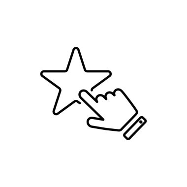 Çevrimiçi geri besleme itibarı kaliteli müşteri değerlendirme konsepti düz stil. Vektör çizimi. El, 3 yıldızlı reyting veriyor. Düz stil olarak beş yıldızı inceler. İkonun tepesinde 3 yıldız. Yıldız derecesi.