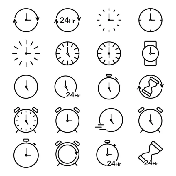 Icônes Ligne Temps Horloge Minuterie Alarme Montre Intelligente Gestion Temps — Image vectorielle