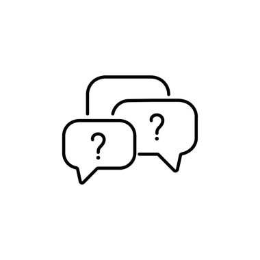 Soru baloncukları çizgi simgesi. İmza iste. Faq anket sembolü. Kalite tasarım elemanı. Satır biçimi soru baloncukları simgesi. Düzenlenebilir felç. Vektör