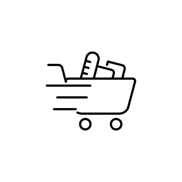 Shopping Vagn Push Cart Med Livsmedelsprodukter Snabb Online Beställning Och — Stock vektor