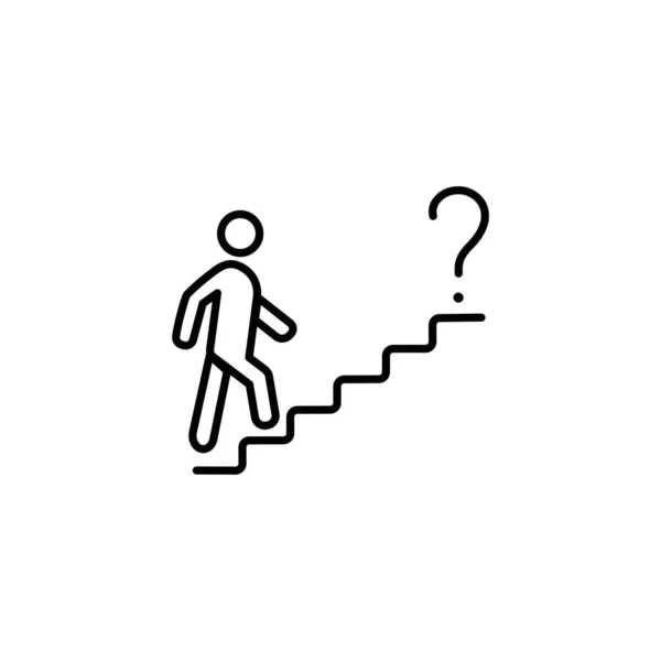 Человек Идет Наверх Портфелем Думать Вопрос Икона Человек Лестница Вопрос — стоковый вектор