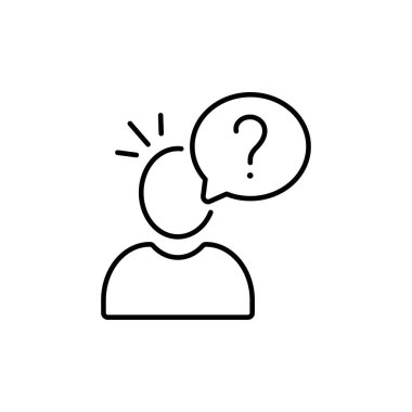 Soru işareti olan kullanıcı silueti - vektör simgesi. Faq. Soru Adam işareti. Kişi hesabı, profil simgesi. Hesap yardım sembolü. Simgeden Şüphelenen