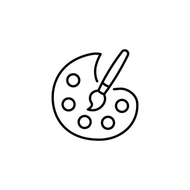 Boya paleti kabartma taslak simgesi ile. Basit doğrusal element çizimi. Beyaz arka planda sembol şeklinde izole edilmiş çizgi paleti. İnce vuruş işareti ağ, mobil ve UI için kullanılabilir.