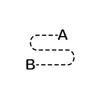 A B noktasını anahat simgesini noktası. Mobil kavramı ve web tasarım için doğrusal stili işaret. Matematik eğri yol basit çizgi vektör simgesi. Sembol, logo illüstrasyon. Piksel mükemmel vektör grafikleri