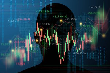 Siluet insan kafası ticaret stoğu veya forx grafik iş konsepti pankartı arka planı