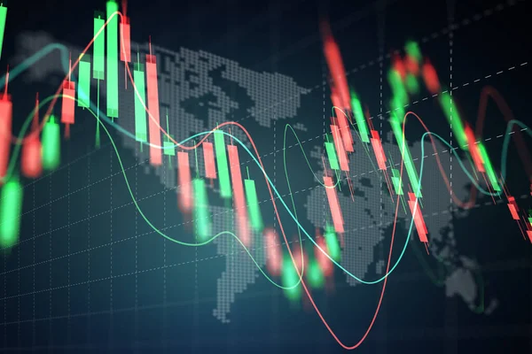 Mercado Ações Gráfico Negociação Forex Com Mundo Mapa Que Representa — Fotografia de Stock