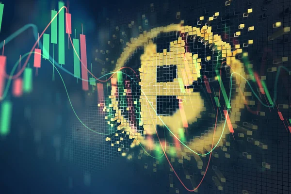 Bitcoin kripto değer düşüşü. Kırmızı ok konsept afiş arkaplan 3d illüstrasyonlu borsa grafik ticareti