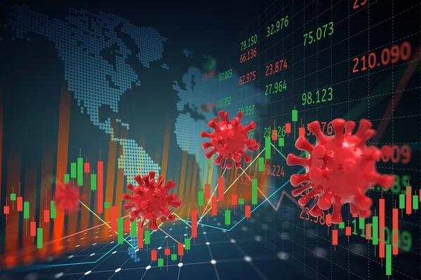 covid19 ile harita dünyası küresel ağ hattı tel çerçeve veri ticareti ve borsa veya önx ticaret grafik konsepti afişi temsil mavi arka planda kırmızı ışık 3d illüstrasyon