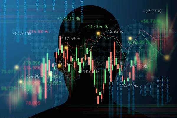 Siluet insan kafası ticaret stoğu veya forx grafik iş konsepti pankartı arka planı