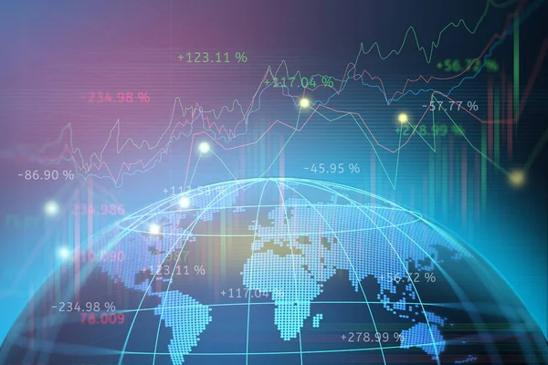 Küresel ağ hattı tel çerçeve veri konsept sancağını temsil eden harita dünyası ile borsa veya önx ticaret grafiği