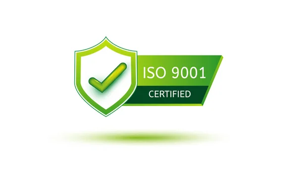 Iso 9001 Onaylı Rozet Ikonu Uluslararası Kalite Yönetim Sistemi Yeşil — Stok Vektör