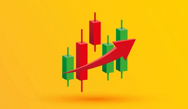 Büyüme borsası finansal grafiği. Oku yükselen şamdan. Ticaret stoku veya önx 3d ikon vektör çizim biçimi