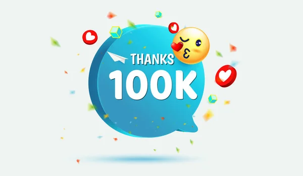 Danke 100K Einhunderttausend Von Abonnenten Oder Followern Mit Blauen Symbolen — Stockvektor