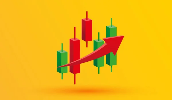 Grafik Keuangan Diagram Stok Pertumbuhan Candlestick Dengan Panah Trading Stock - Stok Vektor
