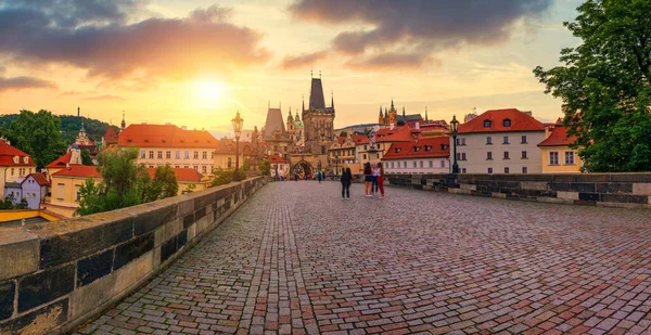 Karlsbron Prag Vid Solnedgången Prag Tjeckien Charles Bridge Karluv Most — Stockfoto