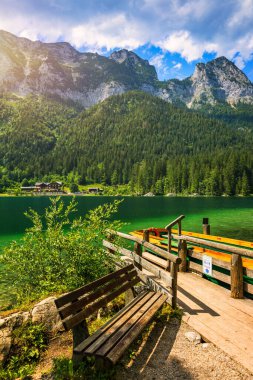 Hintersee lake beautiful scene of mountains and turquoise water of Hintersee lake. Location: resort Ramsau, National park Berchtesgadener Land, Upper Bavaria, Germany Alps, Europe
