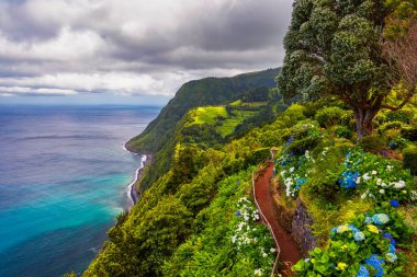 Bakış açısı Ponta do Sossego, Sao Miguel Adası, Azores, Portekiz. Miradouro da Ponta do Sossego Nordeste, Sao Miguel, Azores, Portekiz. 