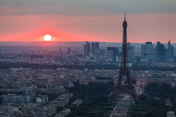 Vista Aérea Panorámica París Torre Eiffel Distrito Financiero Defense Vista — Foto de Stock