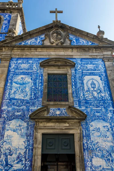 Tradiční Historickou Fasádou Porto Zdobené Modrými Ručně Malované Cín Glazované — Stock fotografie