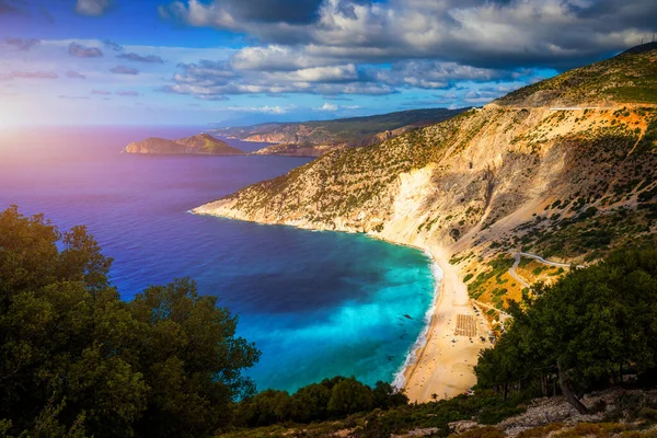 Híres Myrtos Strand Kilátással Kefalonia Cephalonia Görögország Myrtos Strand Kefalonia — Stock Fotó