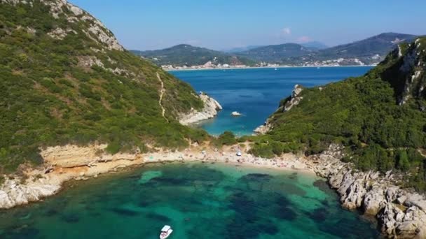 Porto Timoni Amazing Beautiful Double Beach Corfu Greece Porto Timoni — Vídeos de Stock