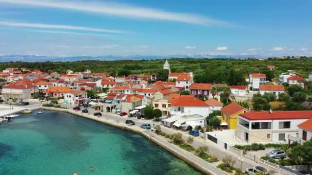 Petrcane Village Tourist Destination Coastline Aerial Panoramic View Dalmatia Region — Wideo stockowe