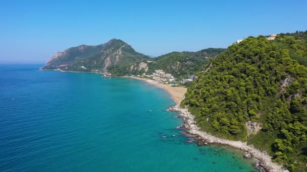 Aerial Drone View Western Coast Glyfada Beach Island Corfu Greece — Stockvideo