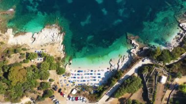 Aerial drone view north east coast with Kanoni, Mpataria and Pipitos beach, Island of Corfu, Greece. Mpataria, Kanoni and Pipitos beach at Corfu Greece during the day. 