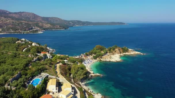 Aerial Drone View North East Coast Kanoni Mpataria Pipitos Beach — Vídeo de stock