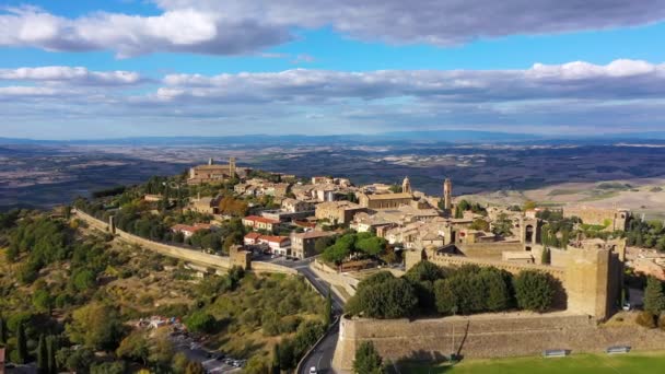 Vista Cidade Montalcino Val Orcia Toscana Itália Cidade Leva Seu — Vídeo de Stock