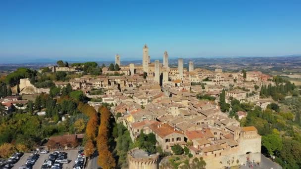 Town San Gimignano Tuscany Italy Its Famous Medieval Towers Aerial — ストック動画
