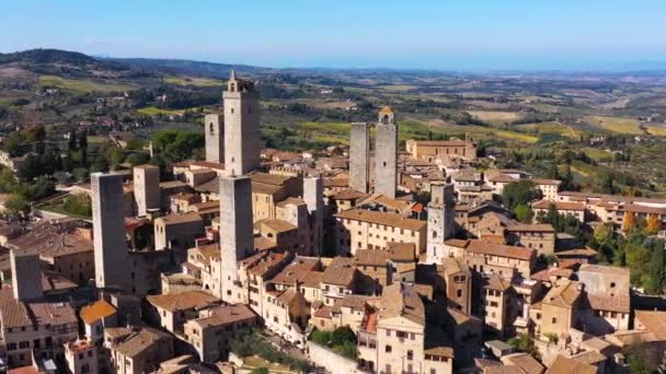 Town San Gimignano Tuscany Italy Its Famous Medieval Towers Aerial — Video Stock
