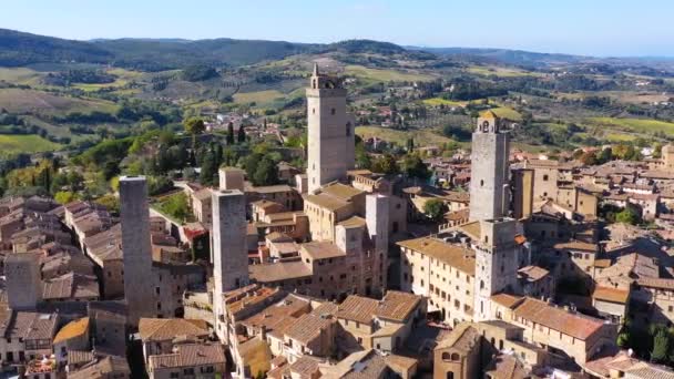 Town San Gimignano Tuscany Italy Its Famous Medieval Towers Aerial — Vídeo de Stock