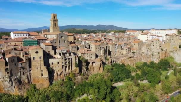 Pitigliano Medieval Cidade Sobre Tufos Rochosos Província Grosseto Toscana Itália — Vídeo de Stock