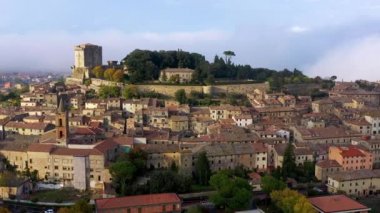 Sarteano village in Tuscany, Italy. Sarteano, the medieval castle at the top of the village. Siena, Tuscany, Italy. 
