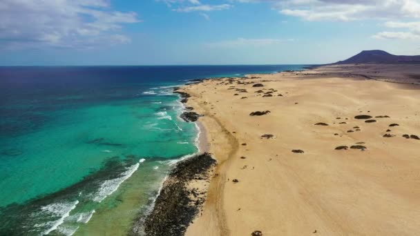 Vue Aérienne Plage Dans Parc Corralejo Fuerteventura Îles Canaries Plage — Video